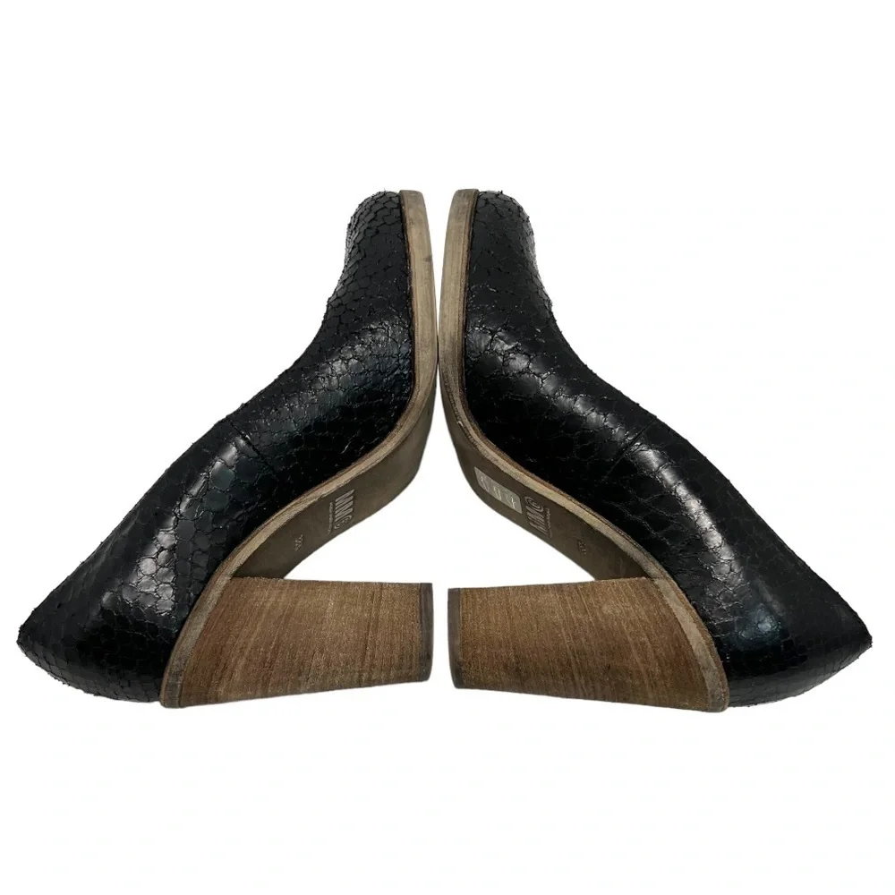 Maison Martin Margiela MM6 Black Snakeskin Leather Round Toe Block Heels 38.5 - Picture 9 of 12